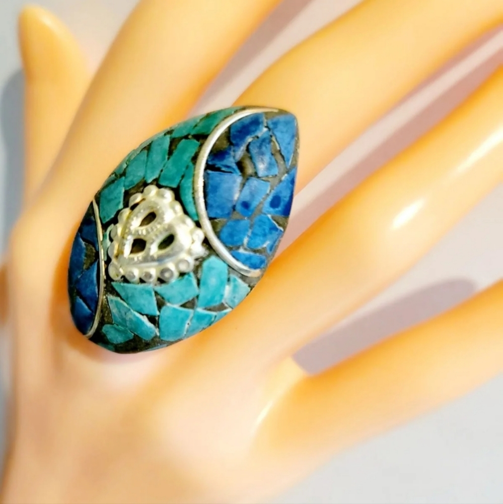 Ethnic Mosaic Inlay Adjustable Ring - image 4